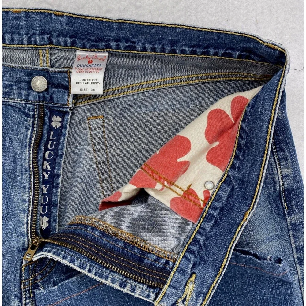 Lucky Brand Dungarees 36x28 Rivington Loose Fit Blue Jeans Vintage Made in Mexic